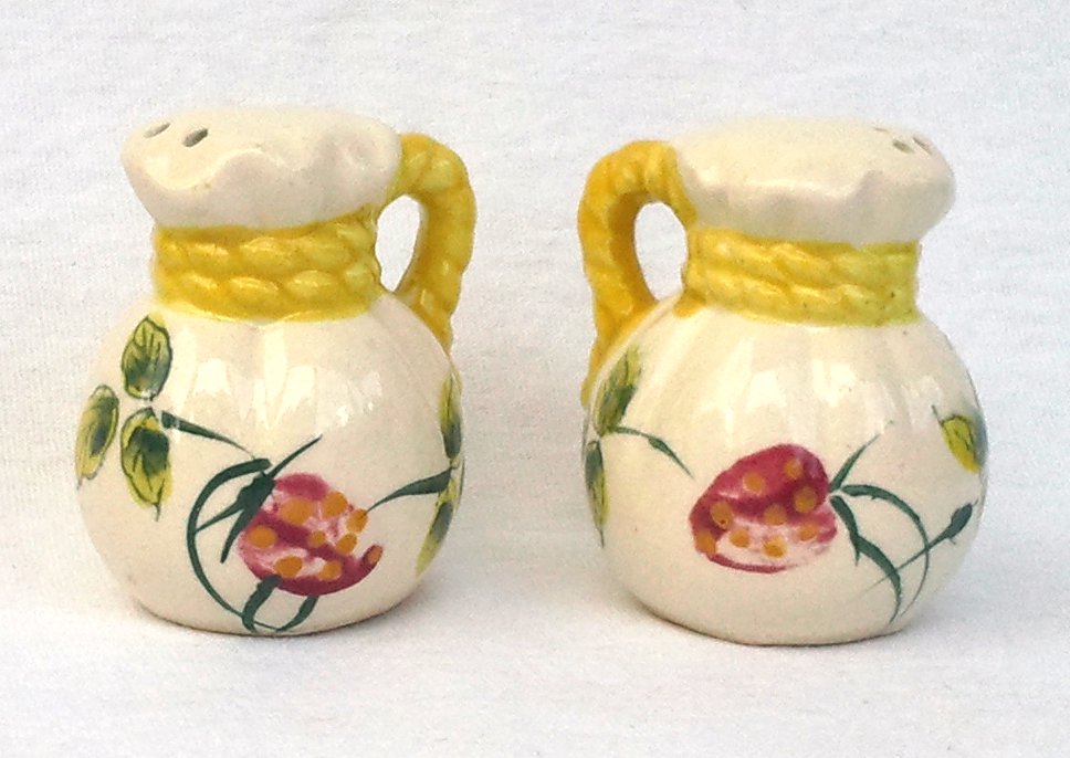 Hand Painted Flour Sacks Salt Pepper Shakers Circa 1940