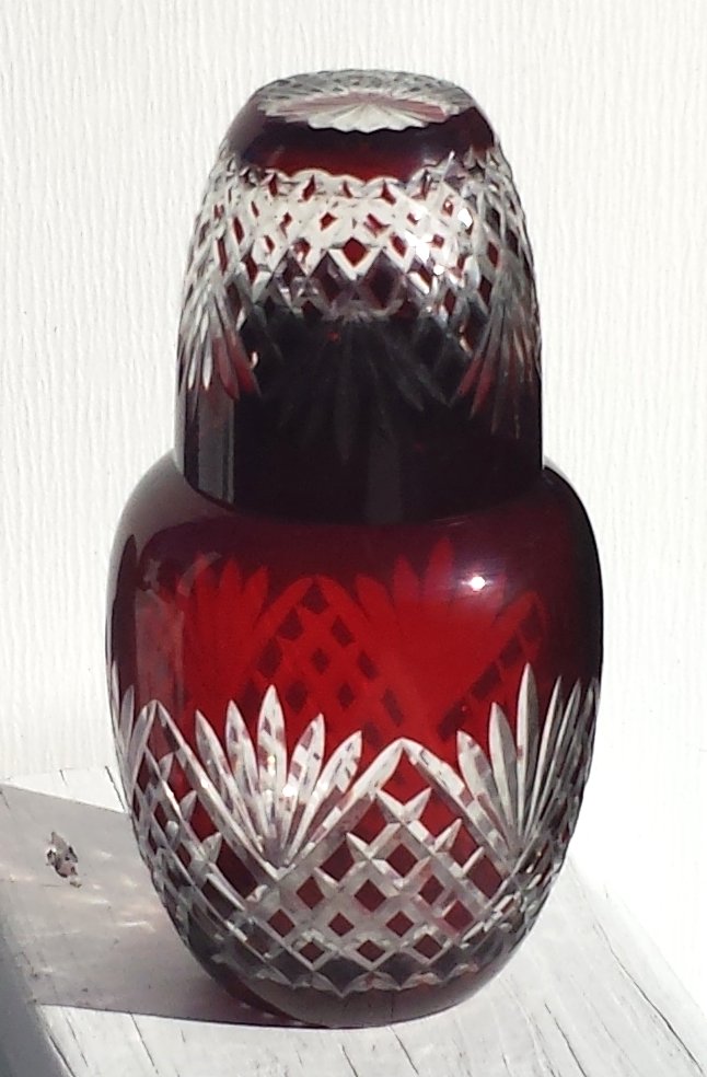 Ruby Bohemian Cut Glass Tumble Up / Water Set