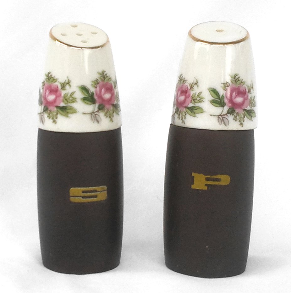 Roses Salt and Pepper Shakers Wood and Bone China