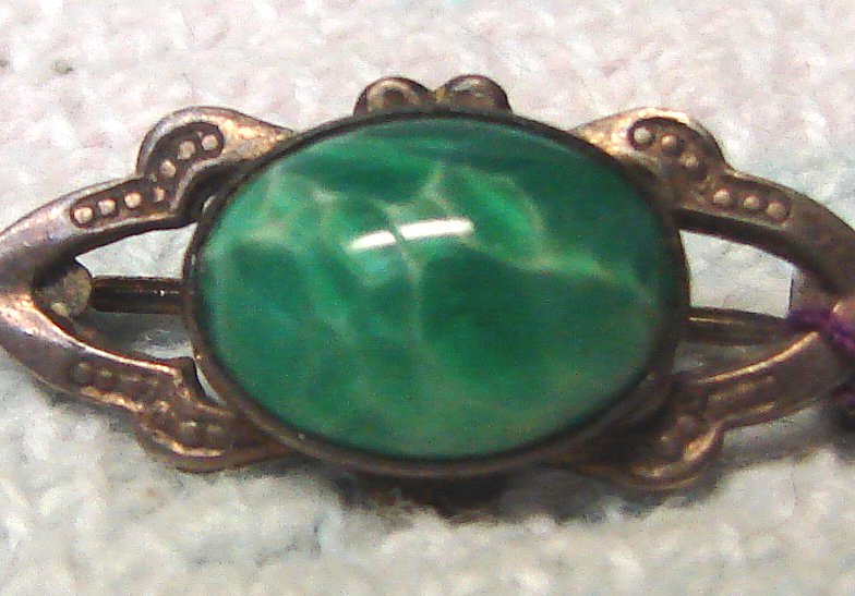 Hanky Pin Circa 1900 Sterling Silver and Green Glass