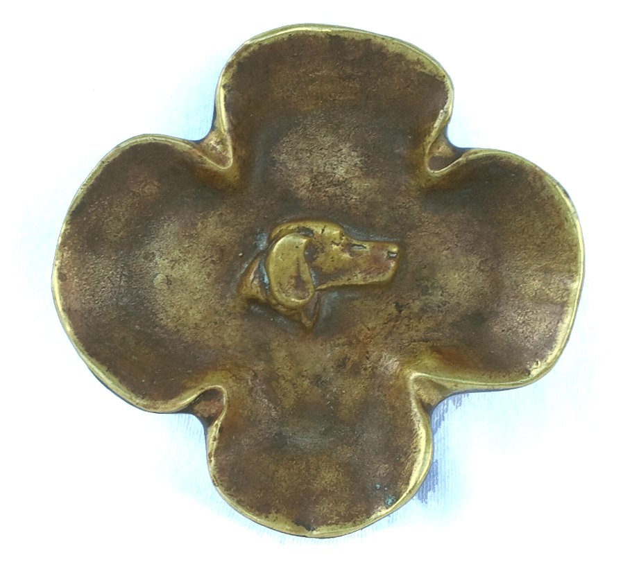 Art Deco Dog's Head Ashtray Hand Forged Brass