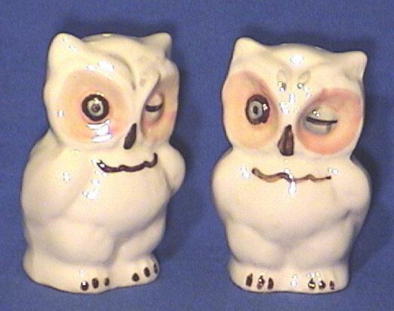 Winking Owls Salt & Pepper Shakers Shawnee Pottery