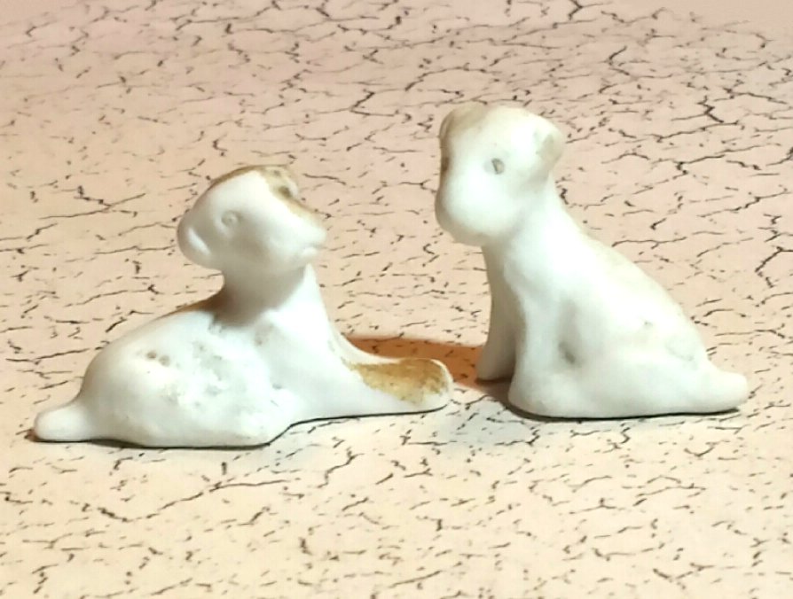 Bisque Porcelain Antique Puppy Pair Circa 1895 Miniature Dogs