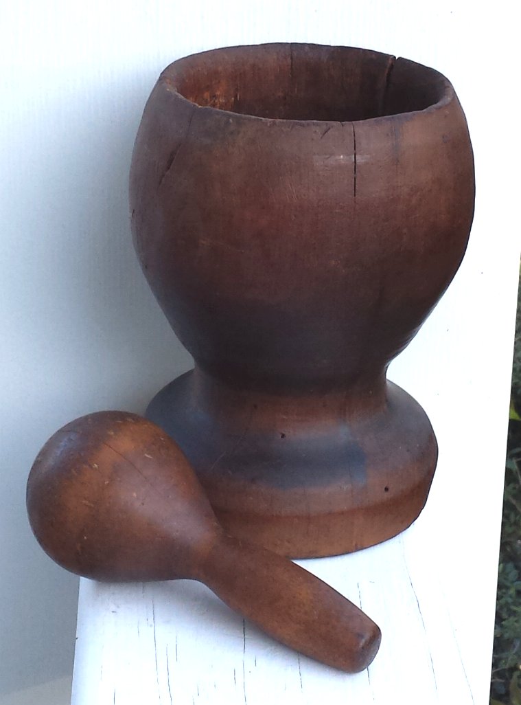 Primitive 19th Century Mortar & Pestle Hand Made Walnut