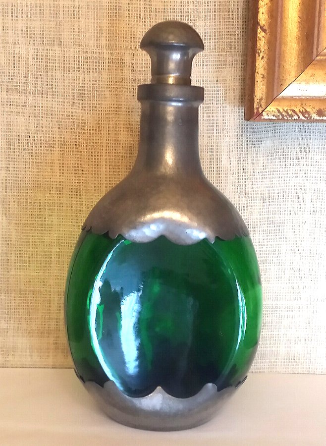 Pewter Clad Bottle Decanter Green - Made in Holland