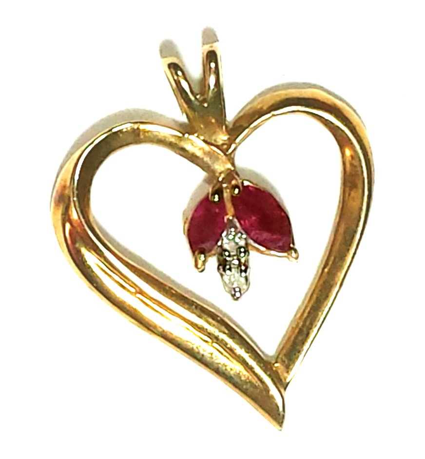 Genuine Ruby and Diamond Heart Shaped Pendant in 10 Kt Gold