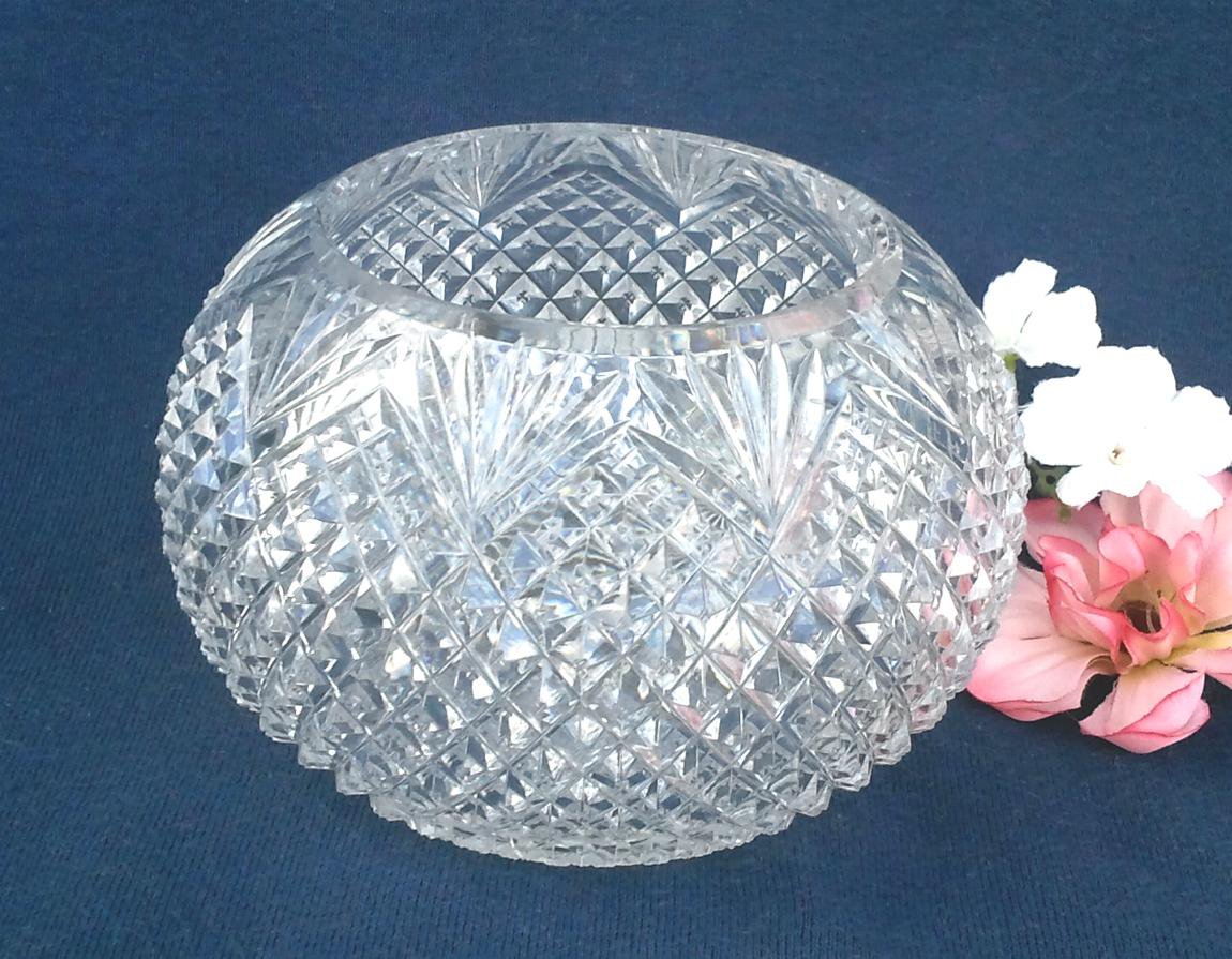 Brilliant Cut Glass Rose Bowl Antique Lead Crystal