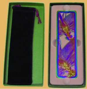 Iridescent Etched Metal Dragonfly Filigree Bookmark bx