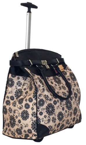 19" Computer/Laptop Bag Tote Duffel Rolling Wheel Case Purse Tablet Flower Cream