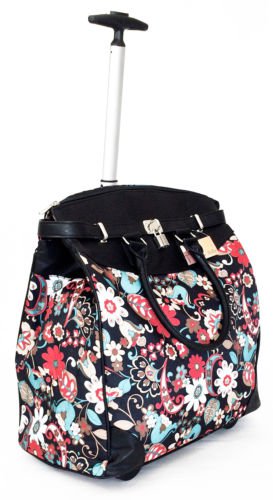 19" Computer/Laptop Bag Tote Duffel Rolling Wheel Case Purse Tablet Flower Black
