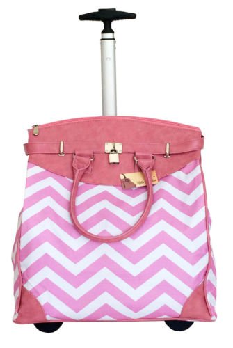 19" Computer/Laptop Bag Tote Duffel Rolling Wheel Case Purse Tablet Chevron Pink