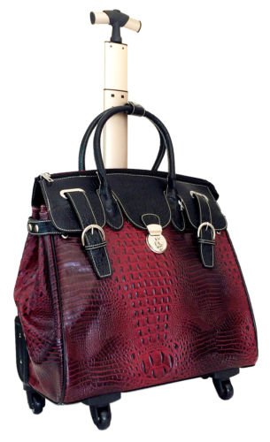 21"Computer/Laptop Bag Tote Duffel Carry Rolling 4Wheel Spinner Luggage Croc Red