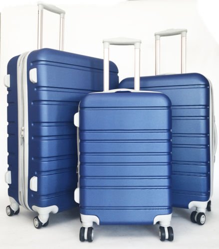3Pc Luggage Set Hardside Rolling 4Wheel Spinner Upright CarryOn Travel Blue Navy