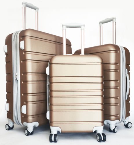 3Pc Luggage Set Hard Rolling 4 Wheels Spinner Upright CarryOn ABS Travel Gold