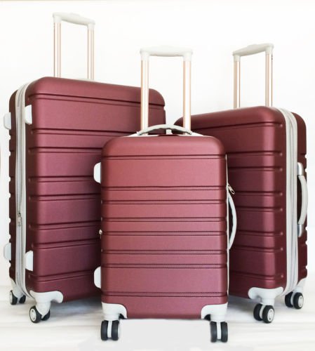 3Pc Luggage Set Hard Rolling 4Wheels Spinner Upright CarryOn ABS Travel Burgundy