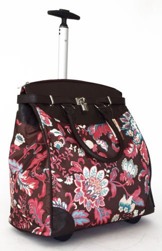 19" Computer/Laptop Bag Tote Duffel Rolling Wheel Case Purse Tablet Flower Pink