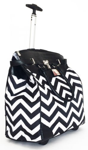 19" Computer/Laptop Bag Tote Duffel Rolling Wheel Case Purse Tablet Chevron Blk