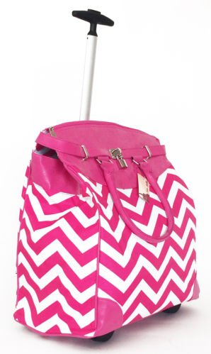 19" Computer/Laptop Bag Tote Duffel Rolling Wheel Case Purse Tablet Chevron Pink