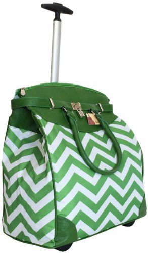 19"Computer/Laptop Bag Tote Duffel Rolling Wheel Case Purse Tablet Chevron Green