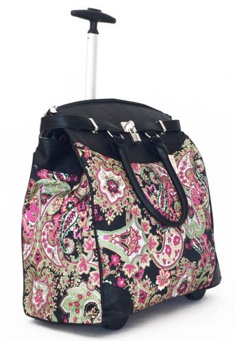 19"Computer/Laptop Bag Tote Duffel Rolling Wheel Case Purse Tablet Paisley Green