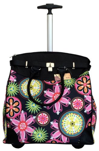 19" Computer/Laptop Bag Tote Duffel Rolling Wheel Case Purse Tablet Flower Pink