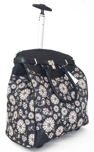 19" Computer/Laptop Bag Tote Duffel Rolling Wheel Case Purse Tablet Flower Black