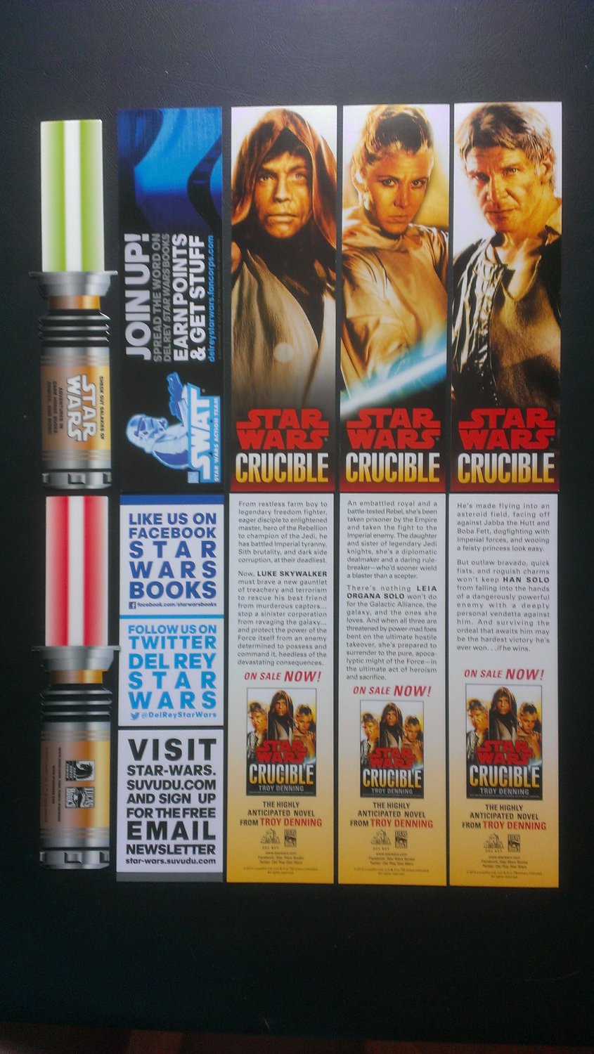 Star Wars Crucible Promo Bookmark Set of 3 + Lightsaber & SWAT Bookmarks