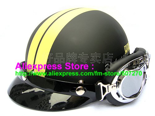 P.30 ABS Half Bol Cycling Open Face Motorcycle Matt Black # Yellow Helmet Casco Casque & Goggles