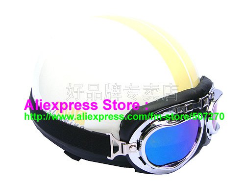 P.40 ABS Half Bol Cycling Open Face Motorcycle White # Yellow Helmet Casco Casque & Goggles