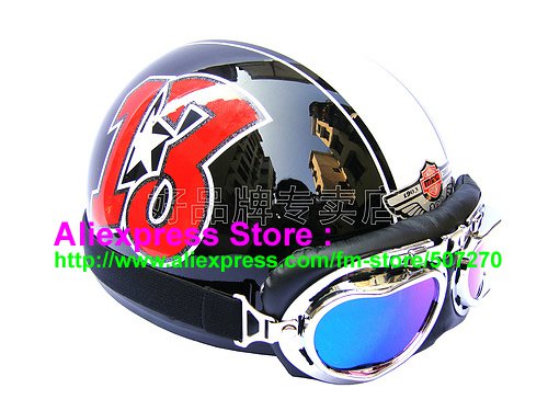 P.47 ABS Half Bol Cycling Open Face Motorcycle Black # Red 13 Helmet Casco Casque & Goggles