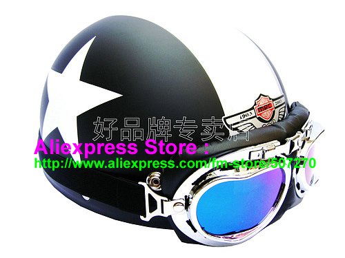 P.54 ABS Half Bol Cycling Open Face Motorcycle Matt Black # White Star Helmet Casco Casque & Goggles