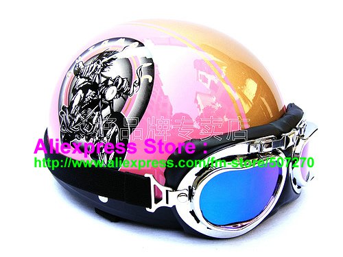 P.65 ABS Half Bol Cycling Open Face Motorcycle Pink # Motor pattern Helmet Casco Casque & Goggles