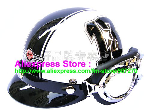 P.78 ABS Half Bol Cycling Open Face Motorcycle White # Black 13 Helmet Casco Casque & Goggles