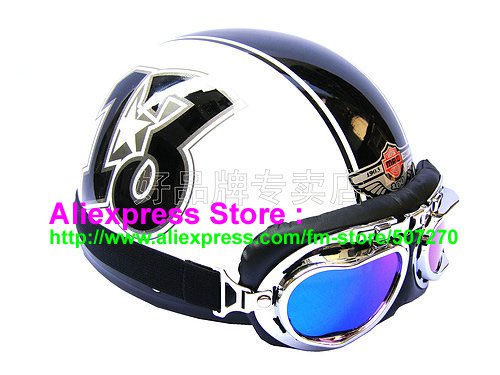 P.78 ABS Half Bol Cycling Open Face Motorcycle White # Black 13 Helmet Casco Casque & Goggles