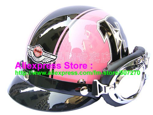 P.84 ABS Half Bol Cycling Open Face Motorcycle Pink # Black 13 Helmet Casco Casque & Goggles