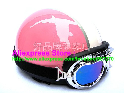 P.88 ABS Half Bol Cycling Open Face Motorcycle Pink # White Helmet Casco Casque & Goggles