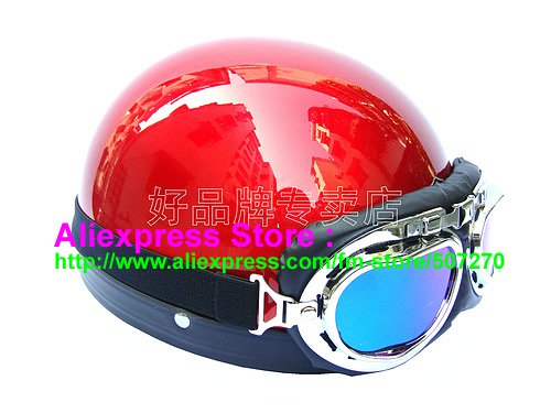 P.100 ABS Half Bol Cycling Open Face Motorcycle Full Red Helmet Casco Casque & Goggles