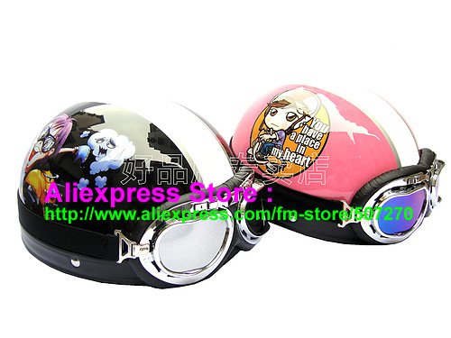 A.07- 2 Unit ABS Half Bol Vespa Cycling Open Face Motorcycle Black + Pink Helmets & Goggles