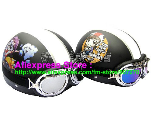 A.14- 2 Unit ABS Half Bol Vespa Cycling Open Face Motorcycle Matt Black + Black Helmets & Goggles