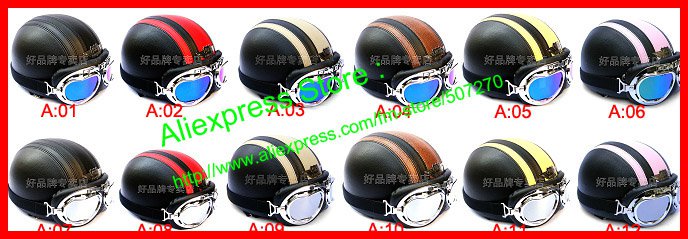 YH-998 6 Colors Leather Half Bol Cycling Open Face Motorcycle Open Face Helmet & Goggles Free