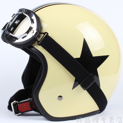 H.01 3/4 Taiwan " EVO " Cycling Open Face Casque Motorcycle Yellow # Black Star Helmet & UV Goggles