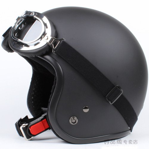 H.02 Taiwan " SYC " ABS Cycling Open Face Helm Motorcycle Full Matte Black Helmet & UV Goggles