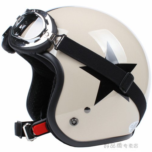 H.03 Taiwan " SYC " ABS Motorbike Open Face Casco Motorcycle Khaki # Black Star Helmet & UV Goggles