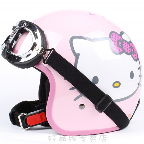 H.15 Taiwan " EVO " ABS Racing Open Face Motorcycle " Hello Kitty " Gloss Pink Helmet & UV Goggles
