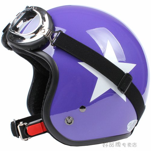 H.20 Taiwan " SYC " ABS Open Face Helm Motorcycle Gloss Purple # White Star Helmet & UV Goggles
