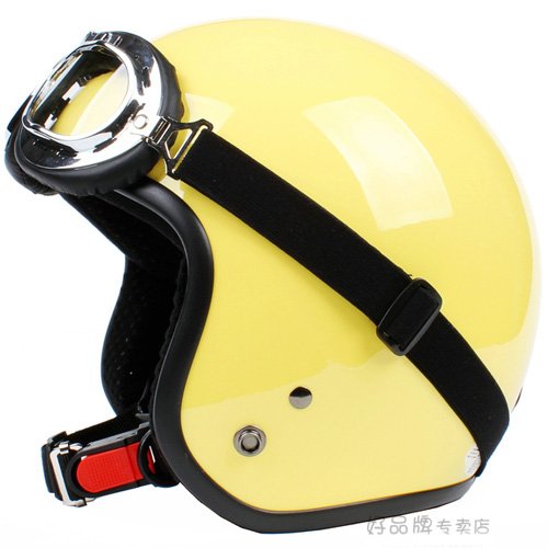 H.22 Taiwan " SYC " Retro ABS Scooter Open Face Motorcycle Full Gloss Yellow Helmet & UV Goggles