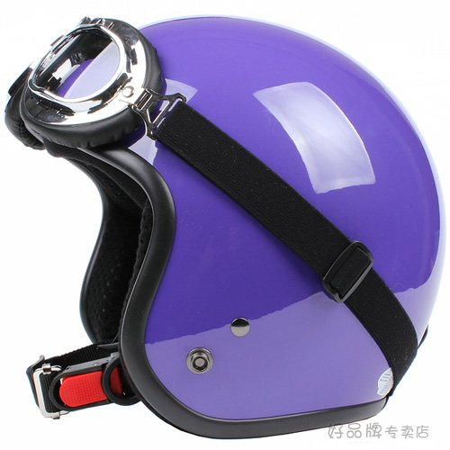 H.24 Taiwan " SYC " Retro ABS Bicycle Half Face Motorcycle Full Gloss Purple Helmet & UV Goggles