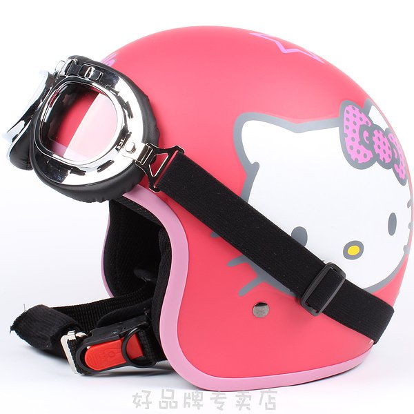 H.36 Taiwan " EVO " ABS Bicycle Open Face Motorcycle ''Hello Kitty' MATT RED Helmet & UV Goggles