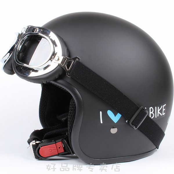 H.37 Taiwan " EVO " Retro Racing Half Face Motorcycle " My Bike " Matt Black Helmet & UV Goggles