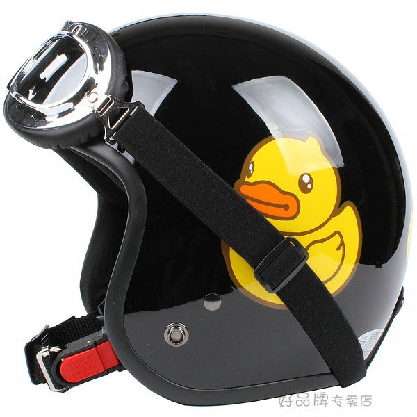 H.46 Taiwan " EVO " 3/4 Open Face Casco Motorcycle "Yellow B.DUCK" Gloss Black Helmet & UV Goggles